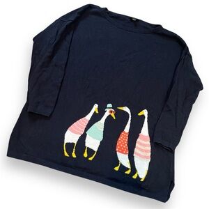Talbots Knit Granny Sweater Ducks Geese 3/4 Sleeve Novelty Print Medium